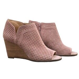 Lucky Brand Wedge Bootie Lilac Suede 8.5 Boho Pierced Peep Toe Jazley Ankle Boot